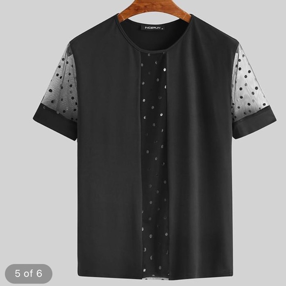 ☘️ INCERUN men’s sexy mesh polka dot tee - Picture 5 of 8